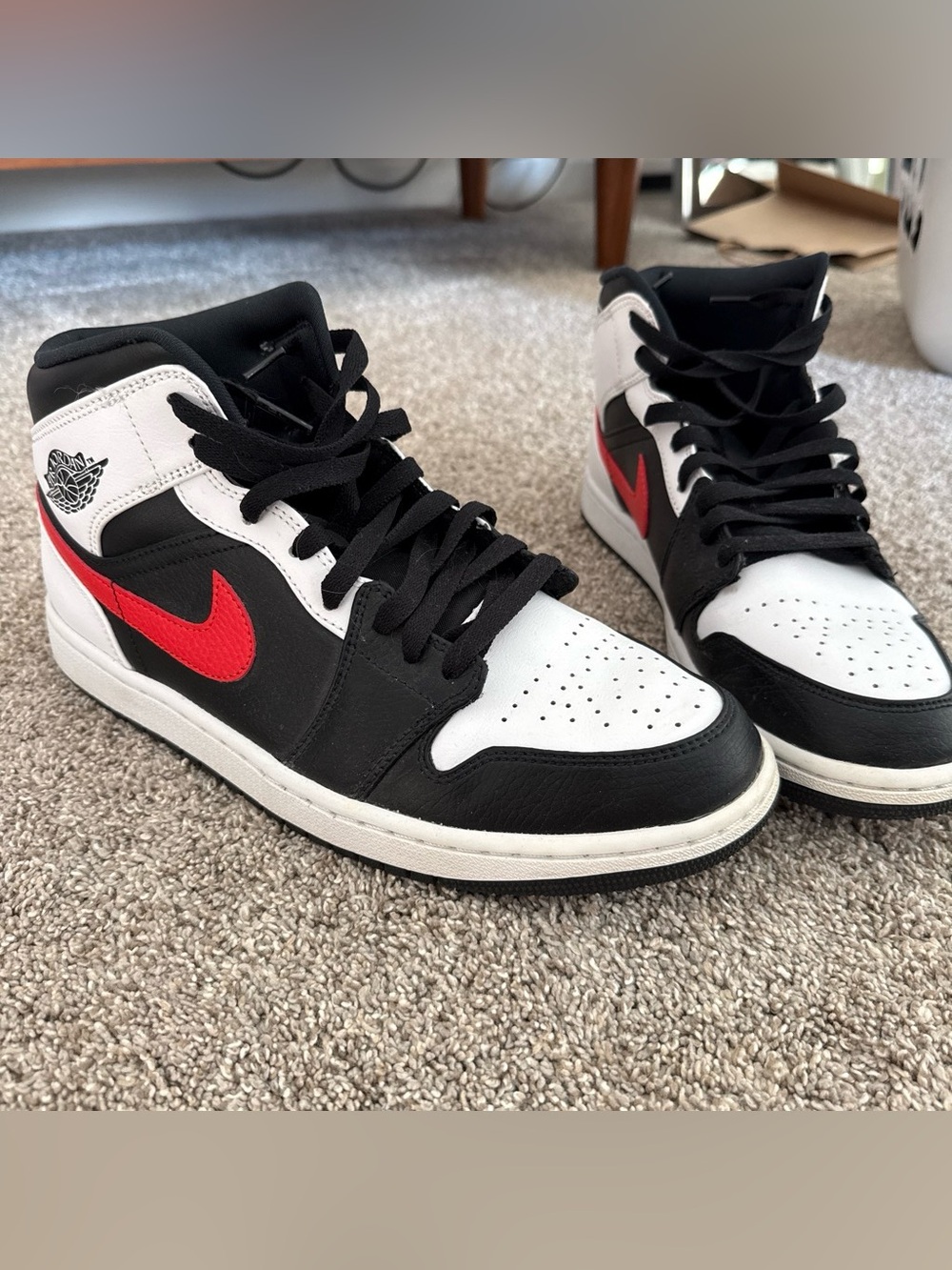 Nike Air Jordan 1 Mid - Black, White & Red Swoosh